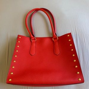 Elizabeth Arden Red Tote with Gold Rivets